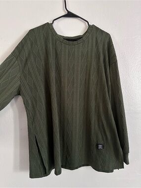Olive Green Textured Long Sleeve Top